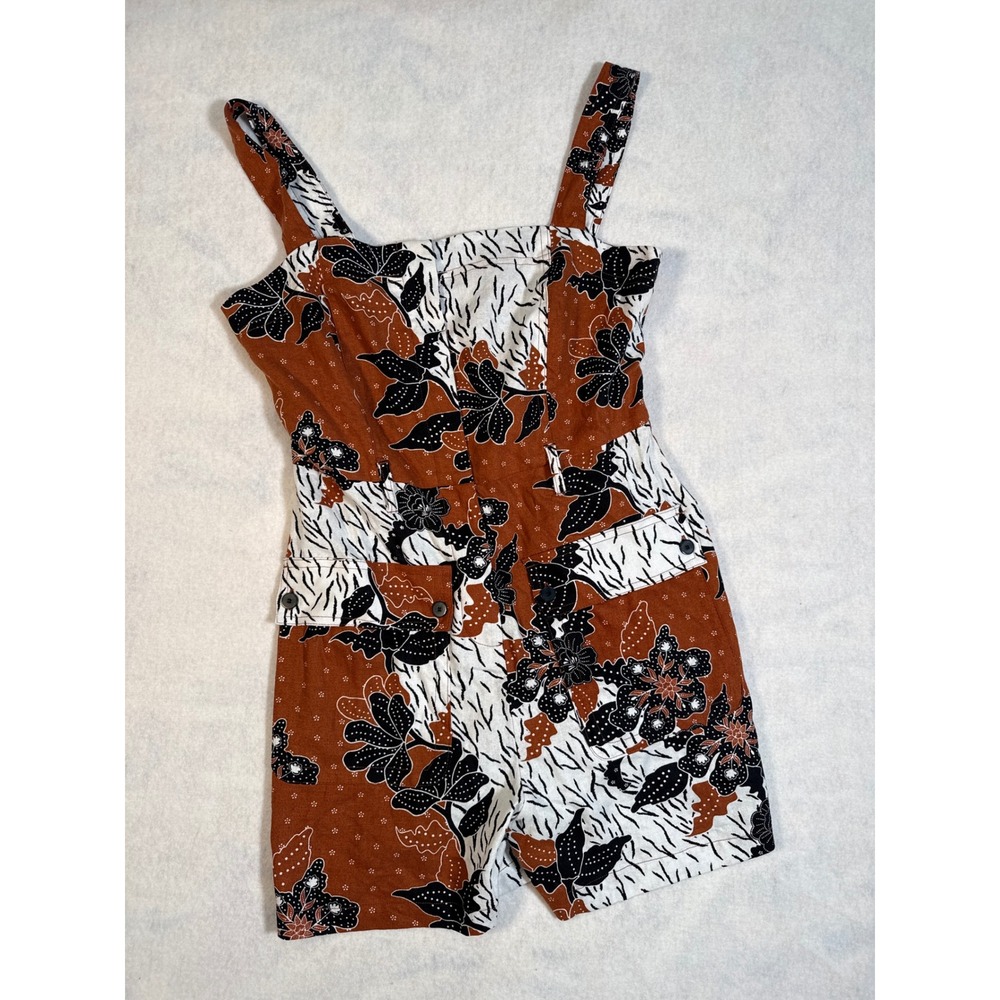 Belle Vere romper size 10 Rust Floral Tiger Print Sleeveless Button Front NEW